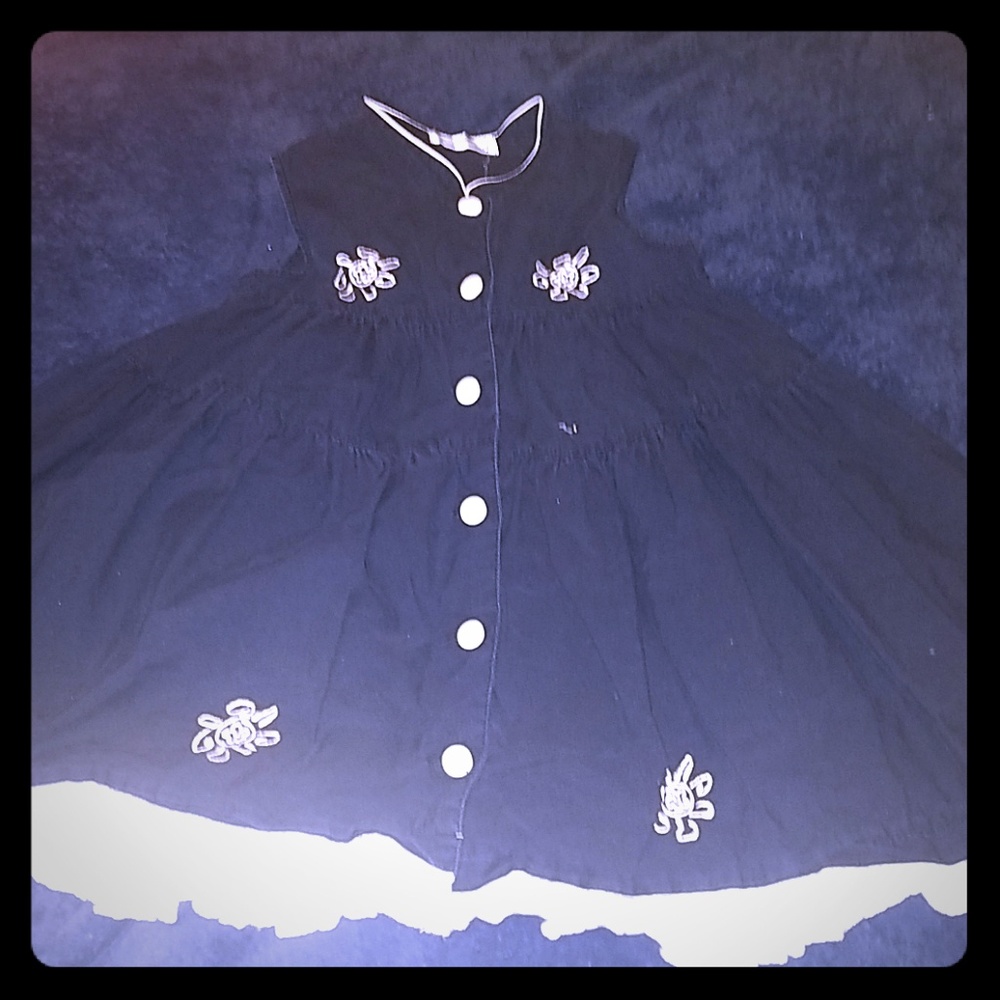 Girls navy with white embroidery flowers